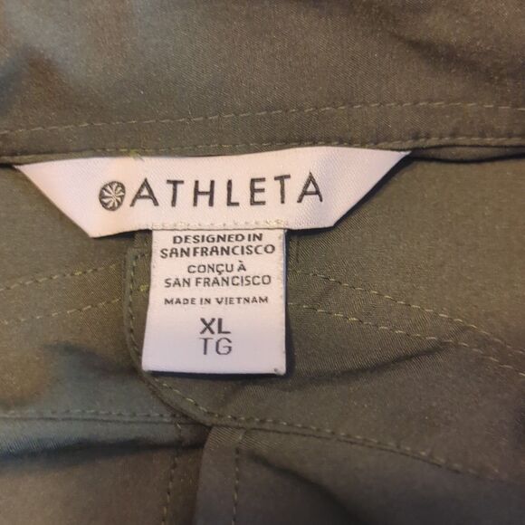 Athleta Cropped Stretch Tech Top Womens XL Green Button Up Long Sleeve - Picture 4 of 6
